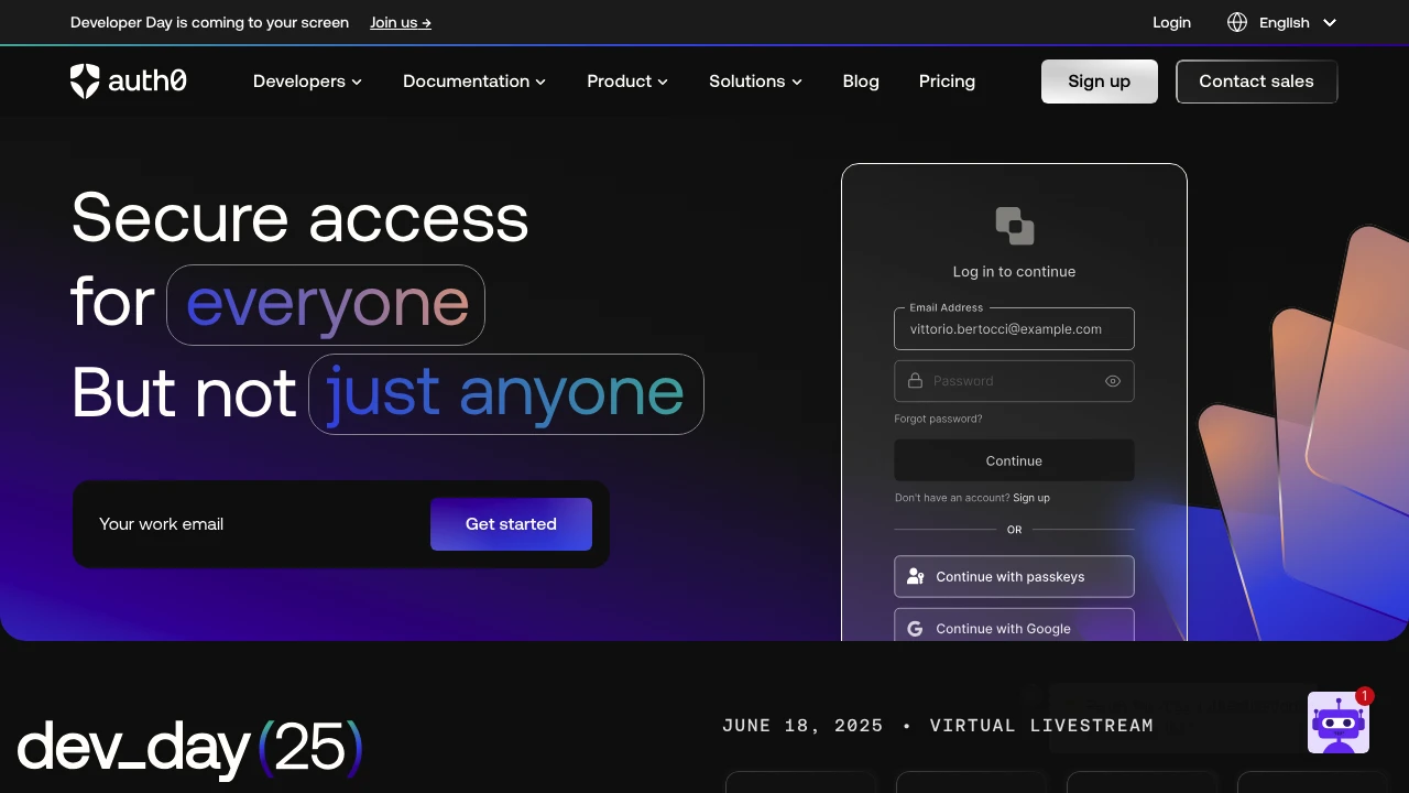 Screenshot of Auth0 website